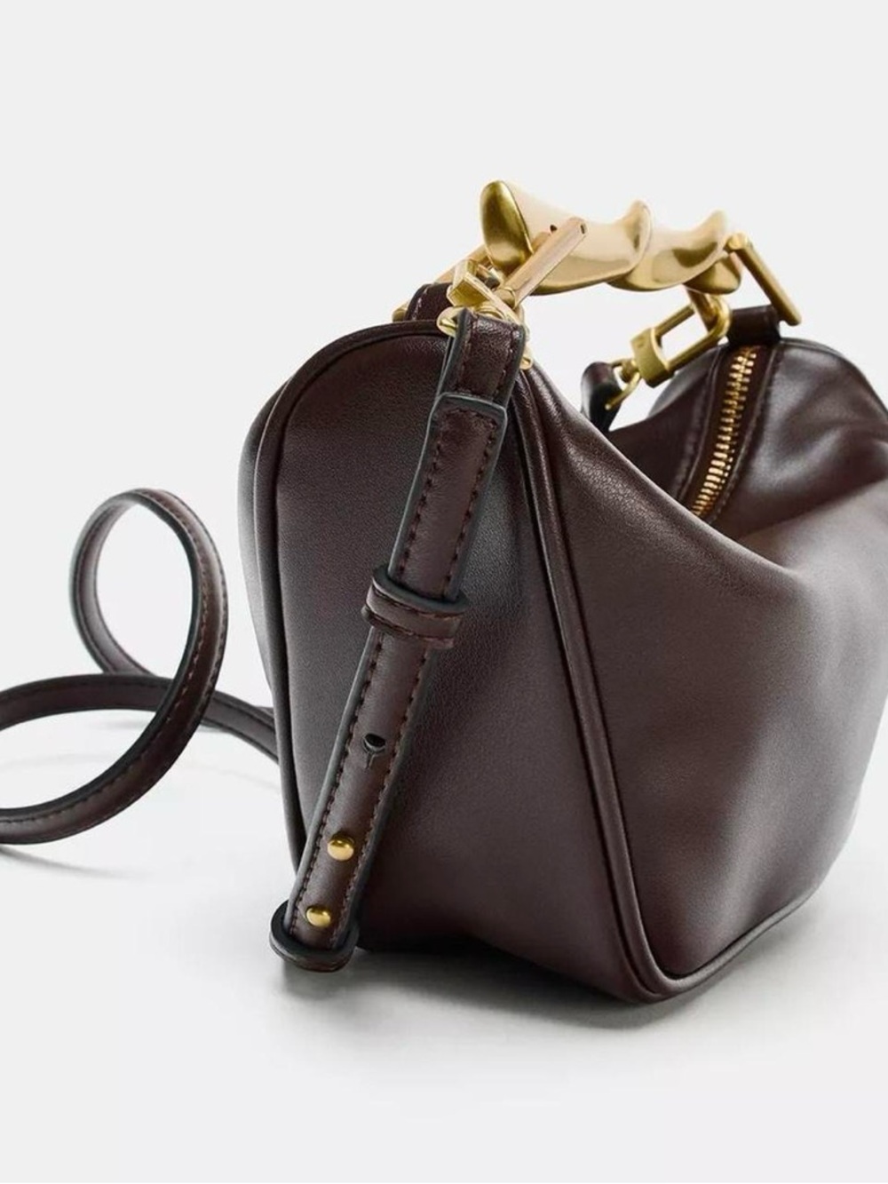 Zara Rich Brown Mini Bag with Sculpted Gold Handle - Picture 7 of 7